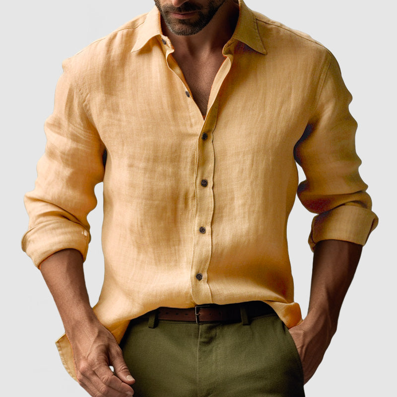 Camisa vintage de manga larga para hombre, estilo casual y moderno. Ropa masculina.