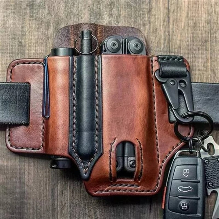 Funda táctica de piel para multiherramienta y linterna, accesorio de cuero para cinturón, organización EDC para hombres.