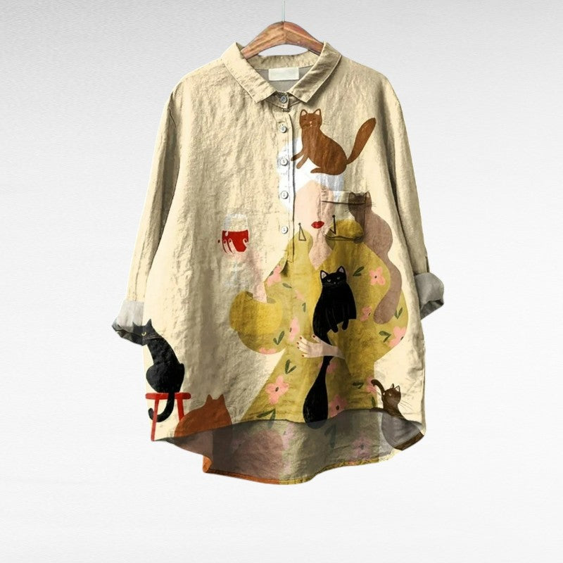 Blusa vintage elegante para mujer, estilo atemporal, ideal primavera-verano, casual y transpirable.