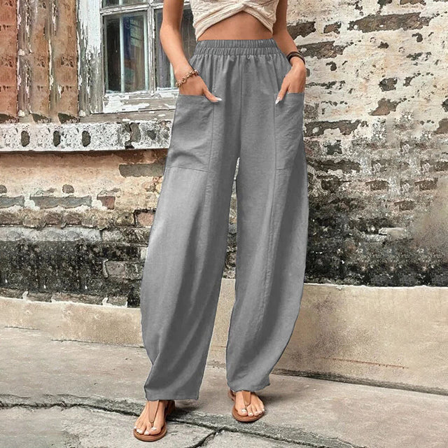 Pantalones de mujer fluidos, pierna ancha, máxima comodidad y estilo casual para verano.