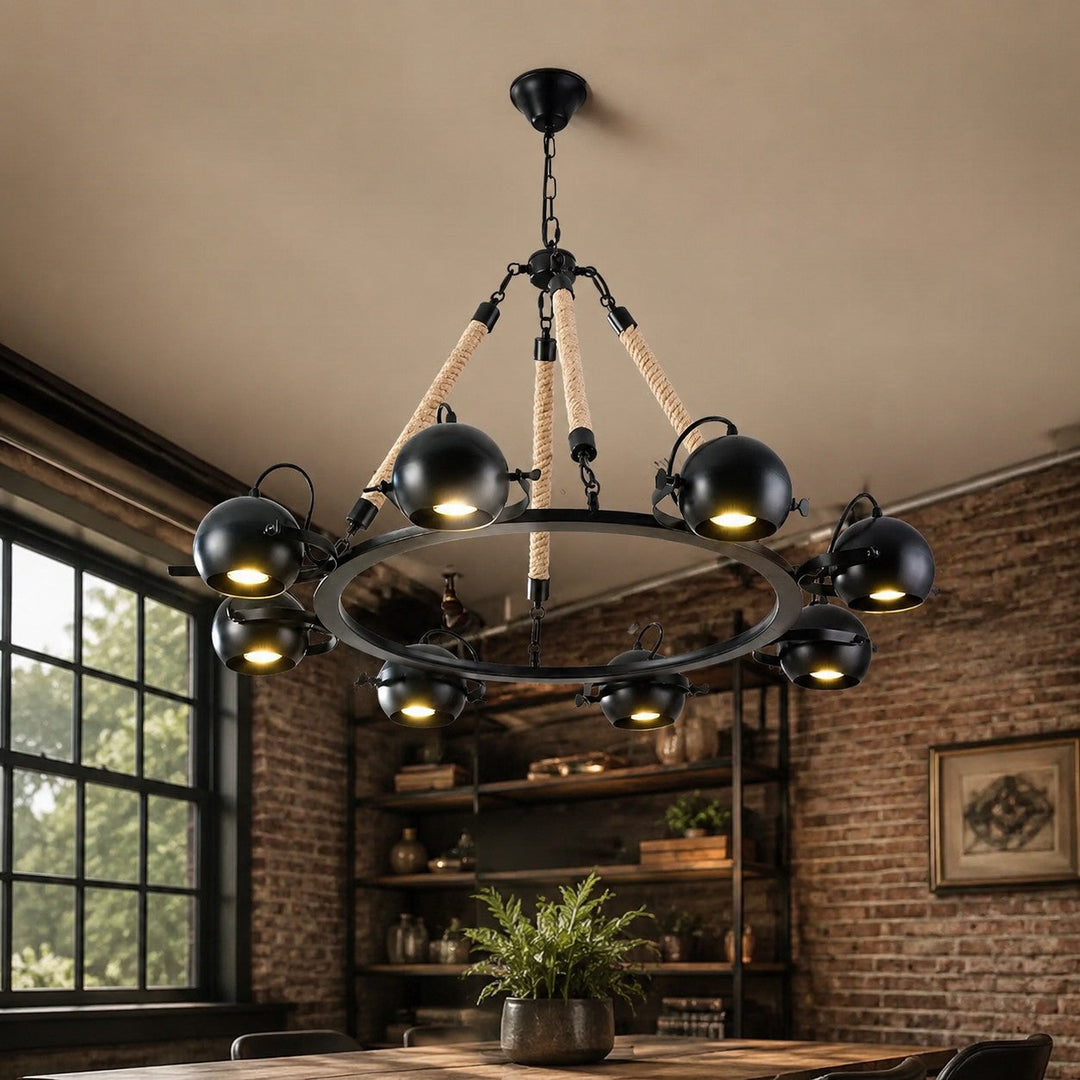 Diseño rústico industrial: lámpara de techo con cuerda y luz ajustable. Ideal para decoración hogar.
