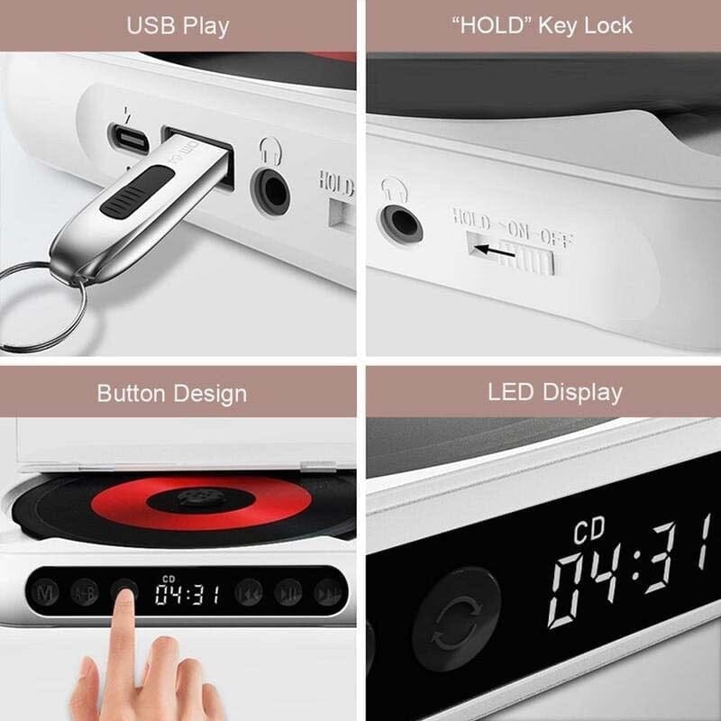 Reproductor de CD portátil con audio Hi-Fi y conectividad Bluetooth para una experiencia musical premium.