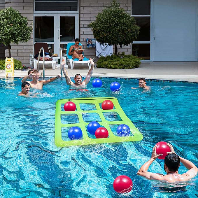 Juego inflable de Tres en Raya para piscina, perfecto para niños y adultos. Disfruta el verano al aire libre.