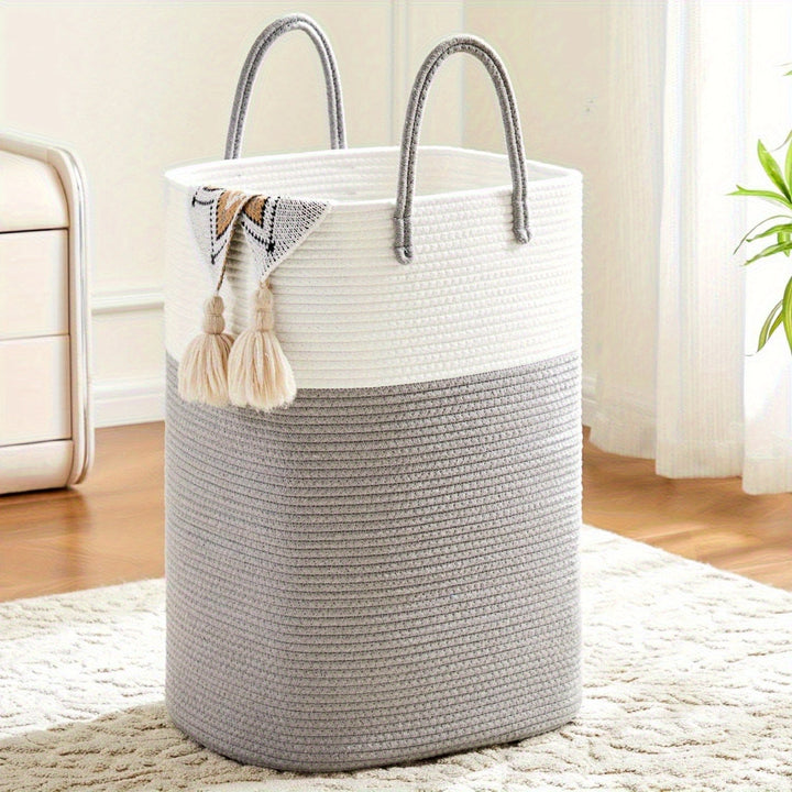 Cesta grande de organización duradera, tejida para ropa sucia y almacenamiento del hogar.