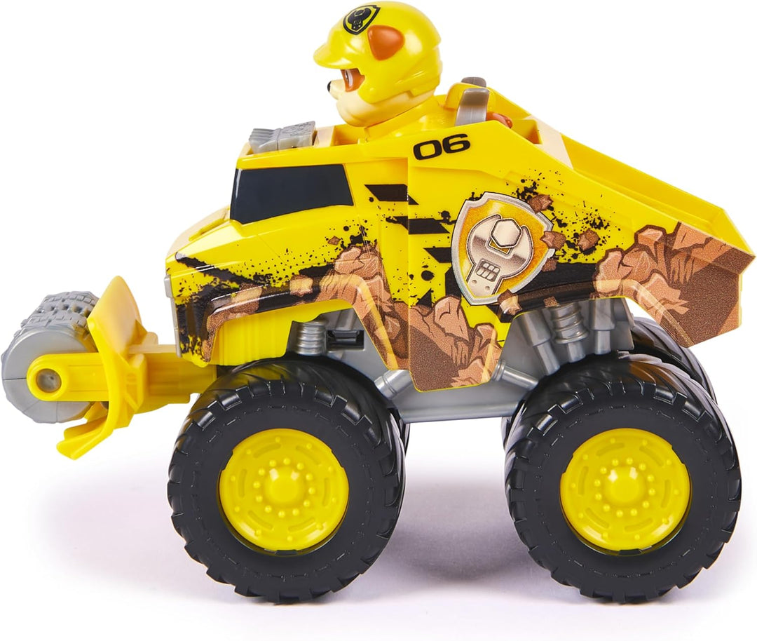 Juguete Patrulla Canina: Rubble el cachorro constructor en su potente bulldozer amarillo. Ideal para niños.
