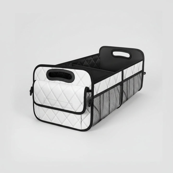 Solución de almacenamiento plegable e impermeable para maletero de coche, mantiene el orden y accesorios seguros.