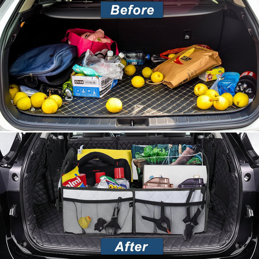 Organizador de maletero de auto plegable, impermeable, gran capacidad para accesorios y compras en orden.