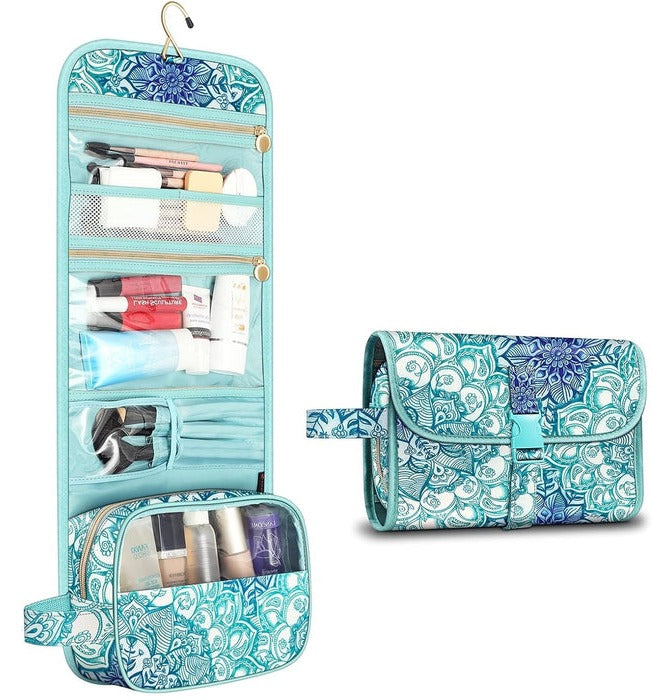 Almacenamiento cosméticos portátil: organizador de maquillaje colgante para viajes y uso diario.