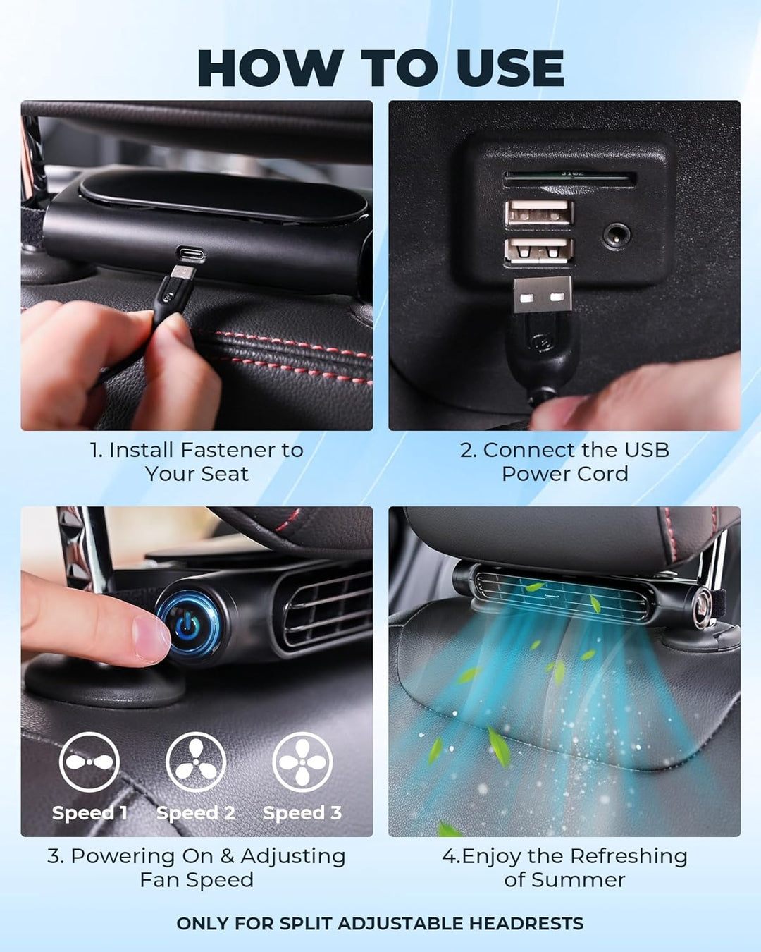 Mejora el ambiente de tu coche con este ventilador USB. Frescor instantáneo y ajustable, fácil de instalar.
