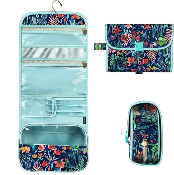 Bolsa de cosméticos colgante de poliéster, ideal para mantener tu maquillaje organizado y accesible en viajes.
