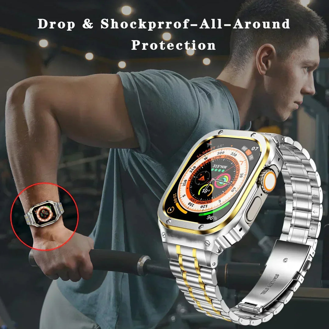 Correa y funda protectora de acero para reloj inteligente 44mm, 45mm, 49mm, unisex.