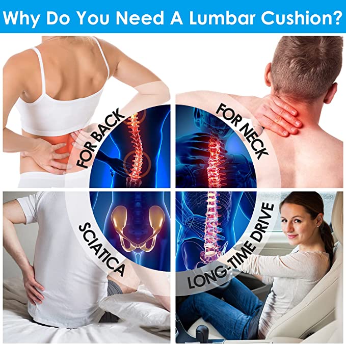 Soporte lumbar para aliviar dolor de espalda. Cojín de espuma viscoelástica ergonómico, perfecto para postura en oficina y coche.
