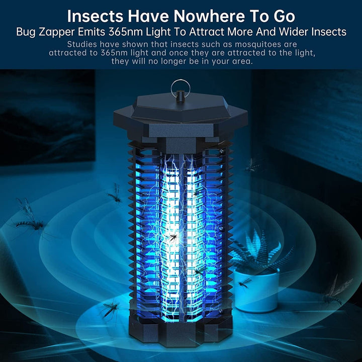Potente zapper mata insectos para interior y exterior. Lámpara eléctrica elimina mosquitos y bichos con alta eficacia.