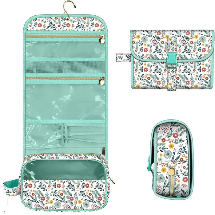Organizador de maquillaje colgante para mujer, ideal para viajes y almacenar cosméticos de forma portátil.