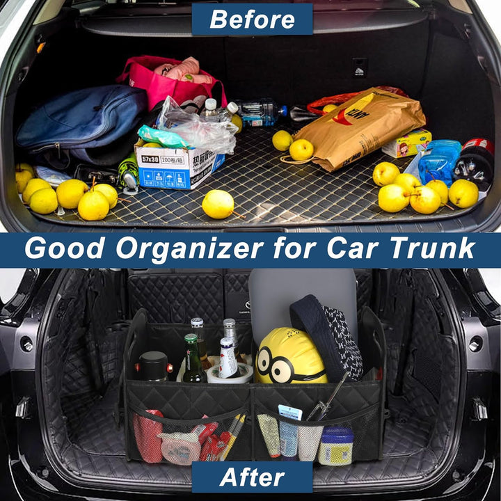 Organizador de maletero para coche, maximiza el espacio de almacenamiento, accesorios y equipaje ordenado.