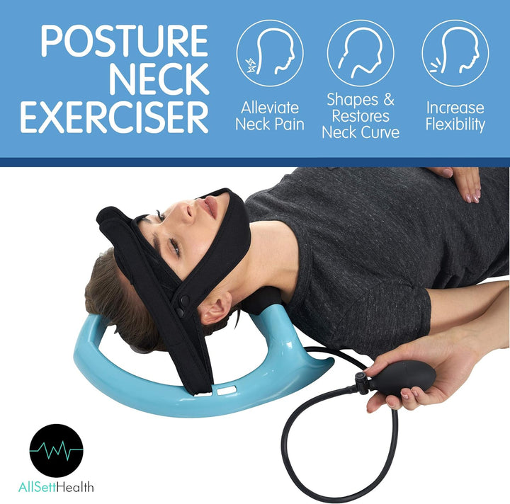 Dispositivo de terapia en casa: ejercitador de cuello para mejorar postura y bienestar de la columna.