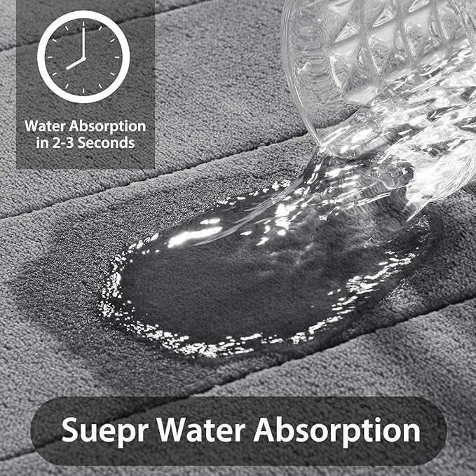 Renueva tu baño con este moderno juego de 3 alfombras de espuma viscoelástica, suaves y decorativas.