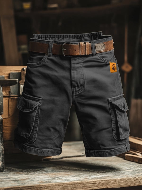 Pantalones cargo cortos retro para hombre con múltiples bolsillos, estilo casual de verano.