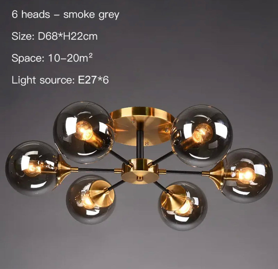 Lámpara de techo ajustable con 8 esferas en tono jade. Iluminación interior para cualquier estilo de hogar.