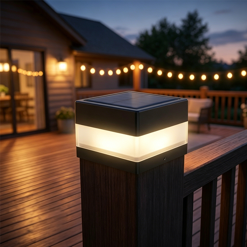 Luces solares de PVC gris para exteriores. Decoración de jardín con energía solar y ahorro.