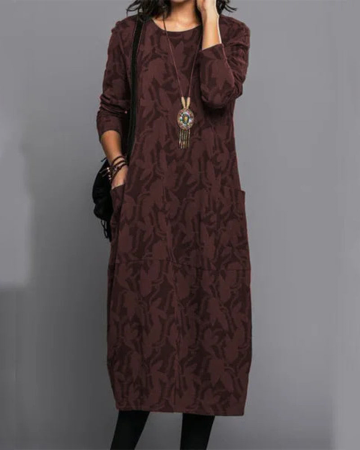 Elegante vestido midi fluido de manga larga para mujer. Comodidad y estilo versátil para otoño y primavera.