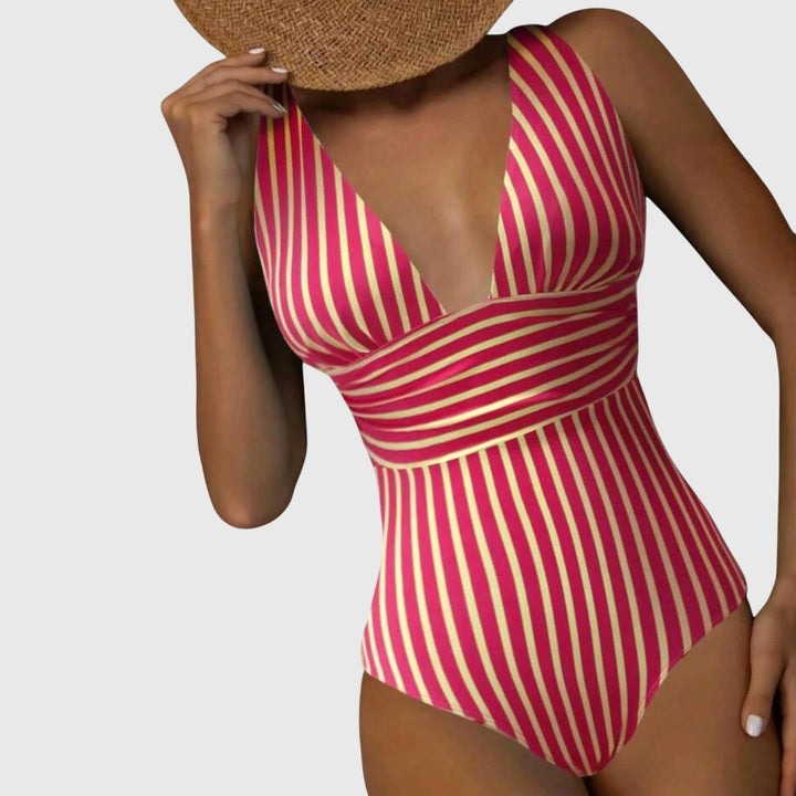Perfecto bañador retro de una pieza para mujer, escote cuadrado y relleno para días de sol.