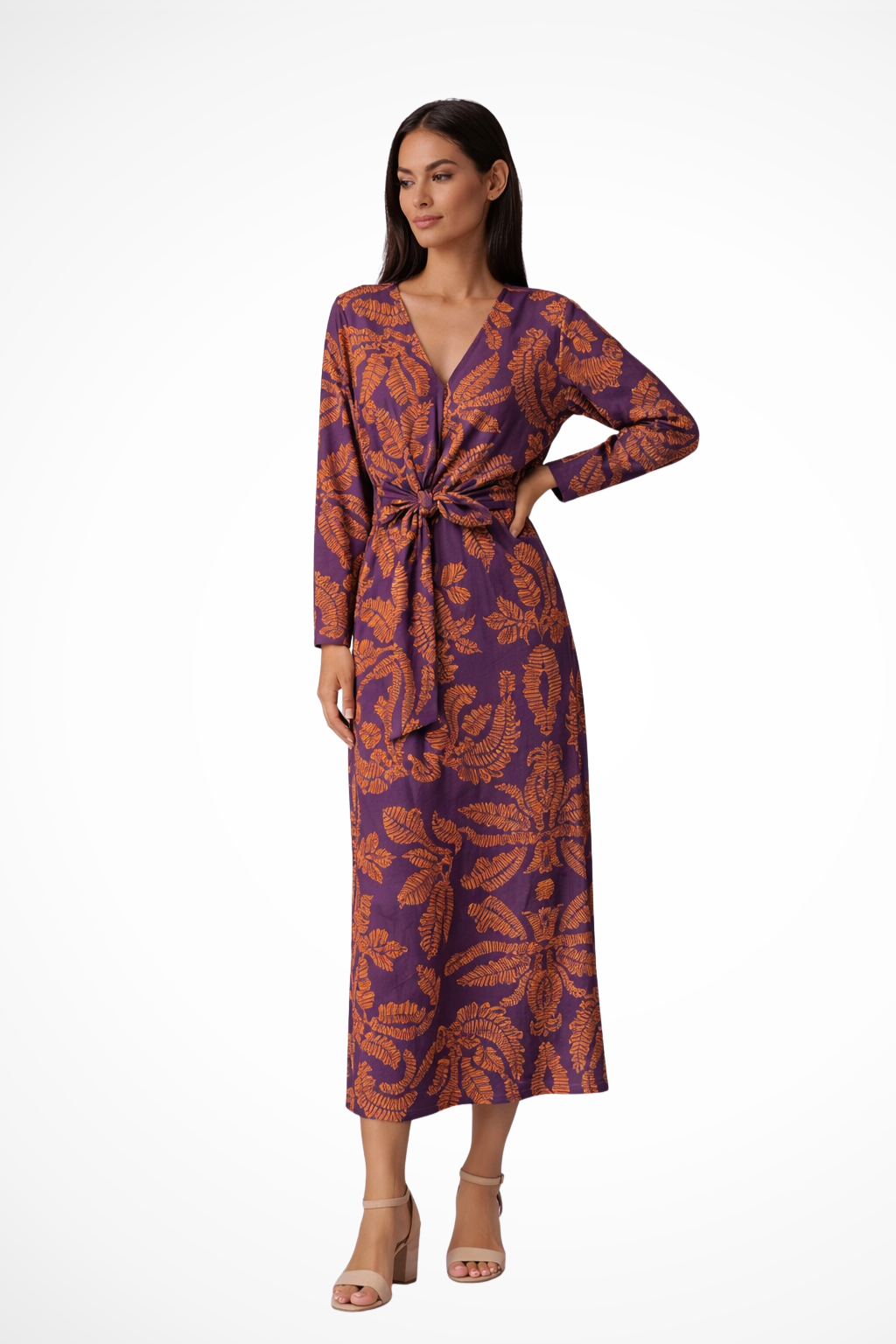 Vestido elegante de mujer con diseño maxi, cintura ajustable y escote V. Ideal para graduación o fiesta.