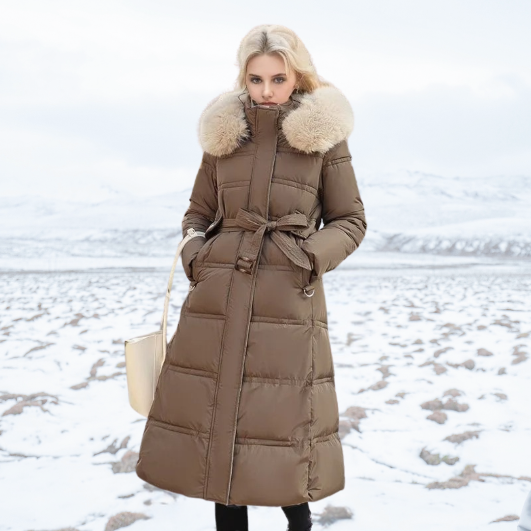 Abrigo de invierno para mujer, largo, cálido y confortable, con capucha. Tendencia para climas fríos.