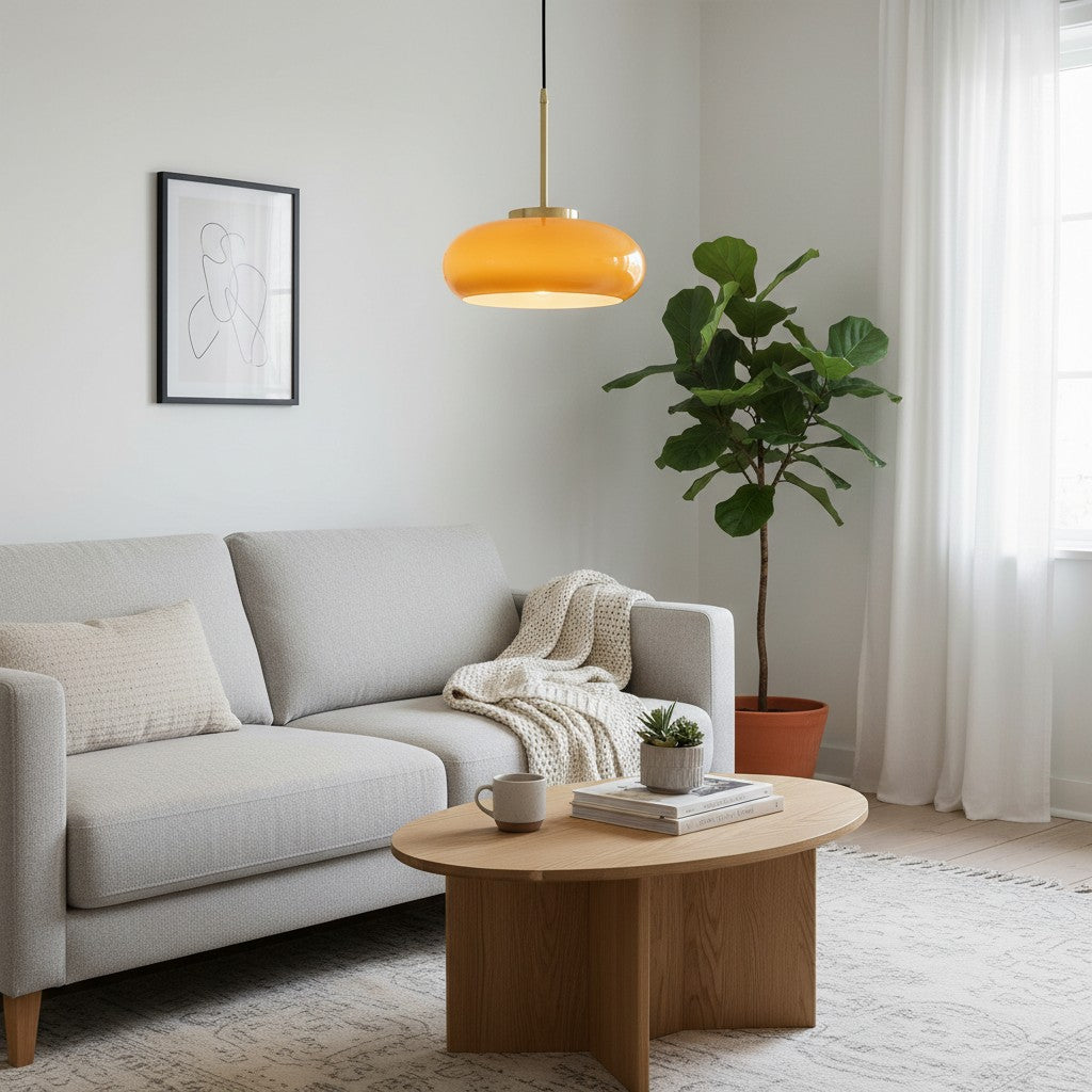 Lámpara de techo redonda de vidrio estilo Bauhaus. Pieza decorativa ideal para espacios modernos del hogar.
