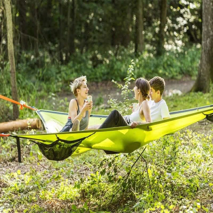 Hamaca portátil multiuso para grupo. Relajación cómoda en camping, senderismo y exploración exterior.