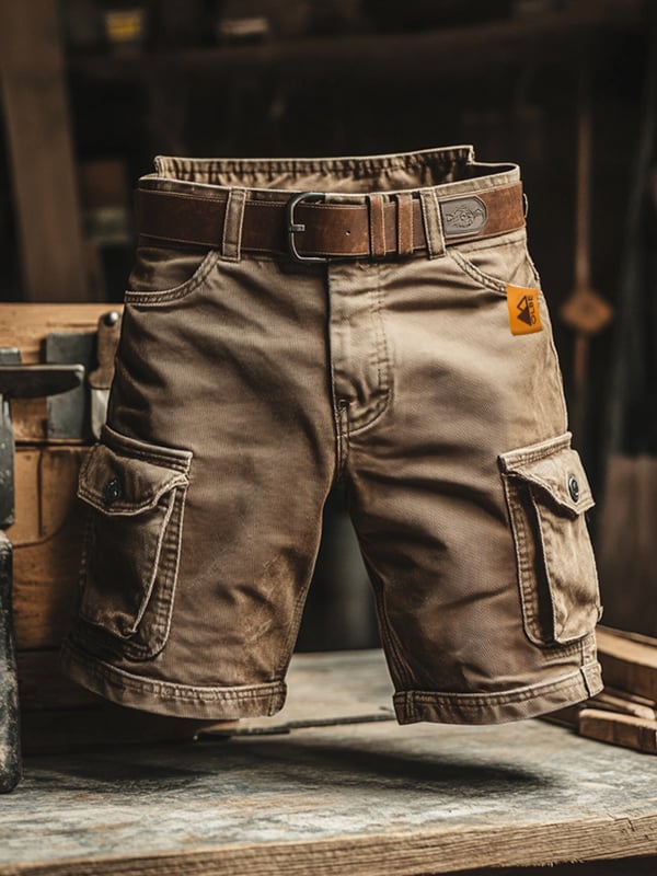 Pantalones cargo cortos resistentes para hombre, diseño utilitario, ideales para verano.