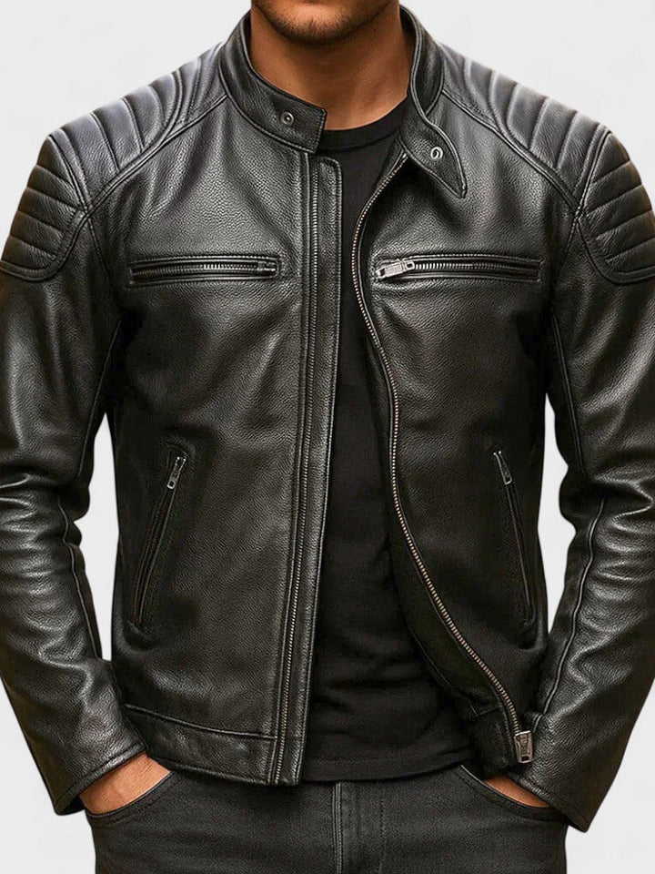 Chaqueta de cuero para hombre, estilo motorista vintage. Comodidad y moda para otoño/invierno.