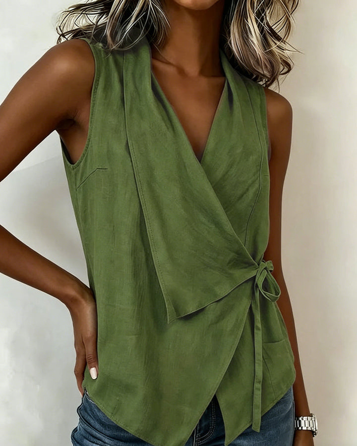 Top de verano sin mangas para mujer, estilo fluido y elegante. Prenda versátil para cualquier ocasión.