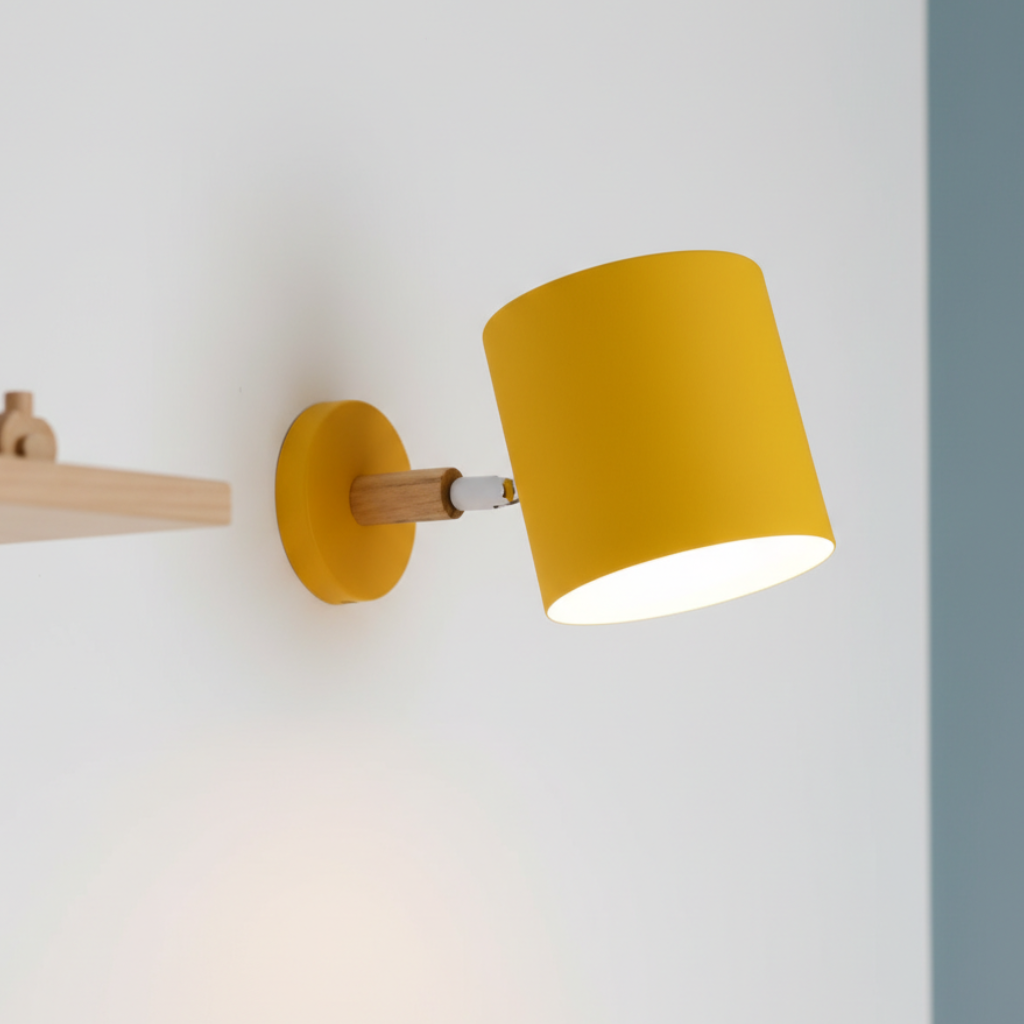 Lámpara de pared ajustable nórdica. Diseño pastel para hogar moderno, iluminación escandinava elegante.