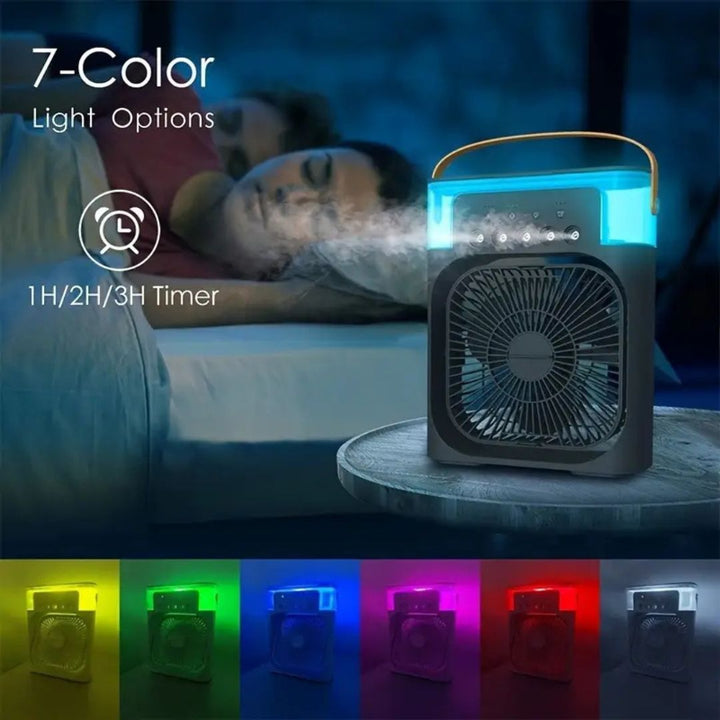 Enfriador de aire silencioso para escritorio, humidifica y purifica, perfecto para climatización.