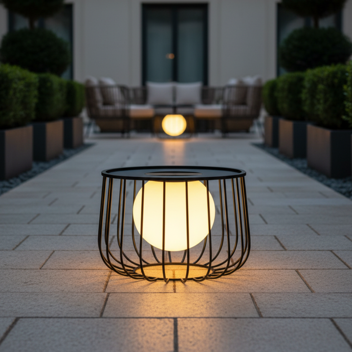 Lámpara de energía solar para patio, balcón y jardín. Luz LED exterior regulable.
