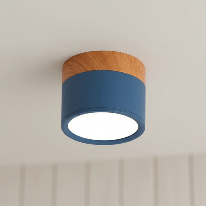 Foco LED de techo empotrado, iluminación dirigida Japandi. Diseño minimalista para interiores.