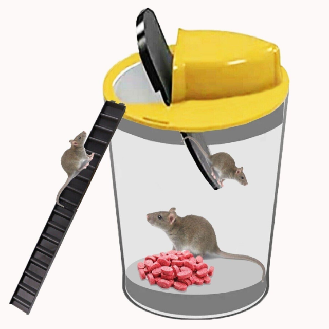 Trampa humana automática amarilla para ratones. Captura sin crueldad, ideal para hogar y oficina.