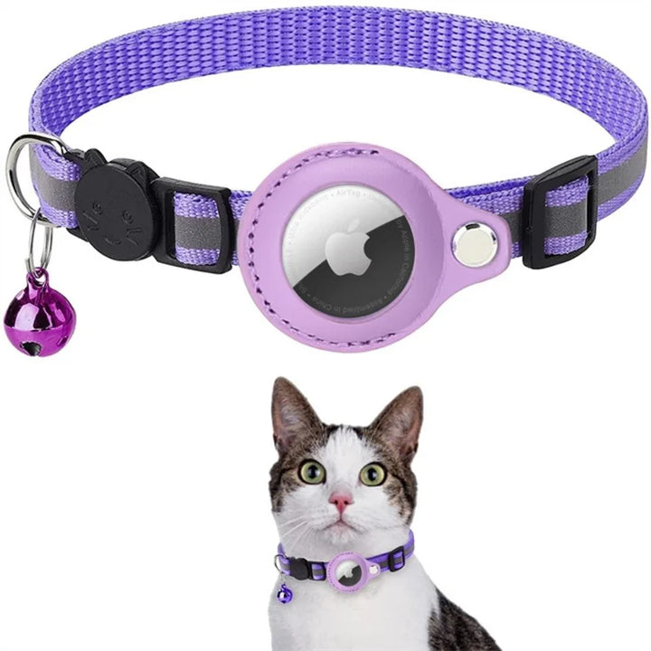 Collar reflectante para gato con GPS, localizador y campana para visibilidad nocturna.