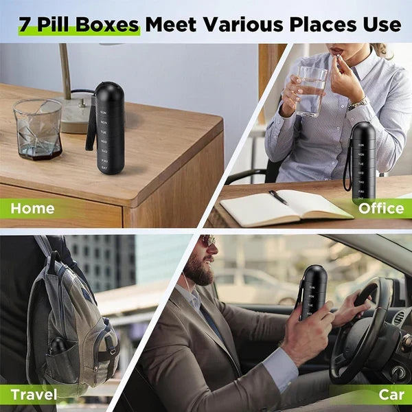 Mantén tus pastillas seguras con este organizador semanal hermético de aluminio, perfecto para viajar.
