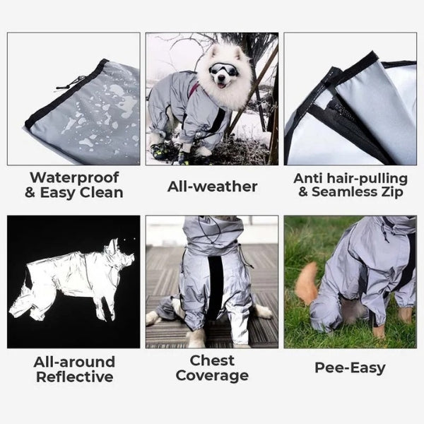 Ropa impermeable perro, diseño ergonómico, mantiene secas las patas y cuerpo en la lluvia.