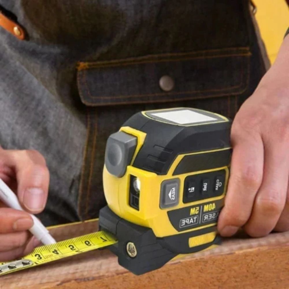 Medidor láser 3 en 1 portátil. Cinta métrica digital de precisión para obras y hogar.