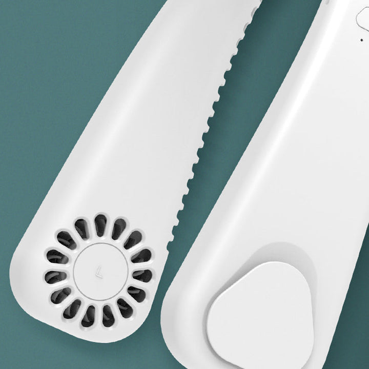 Alivio refrescante con ventilador de cuello manos libres, portátil y recargable para verano.