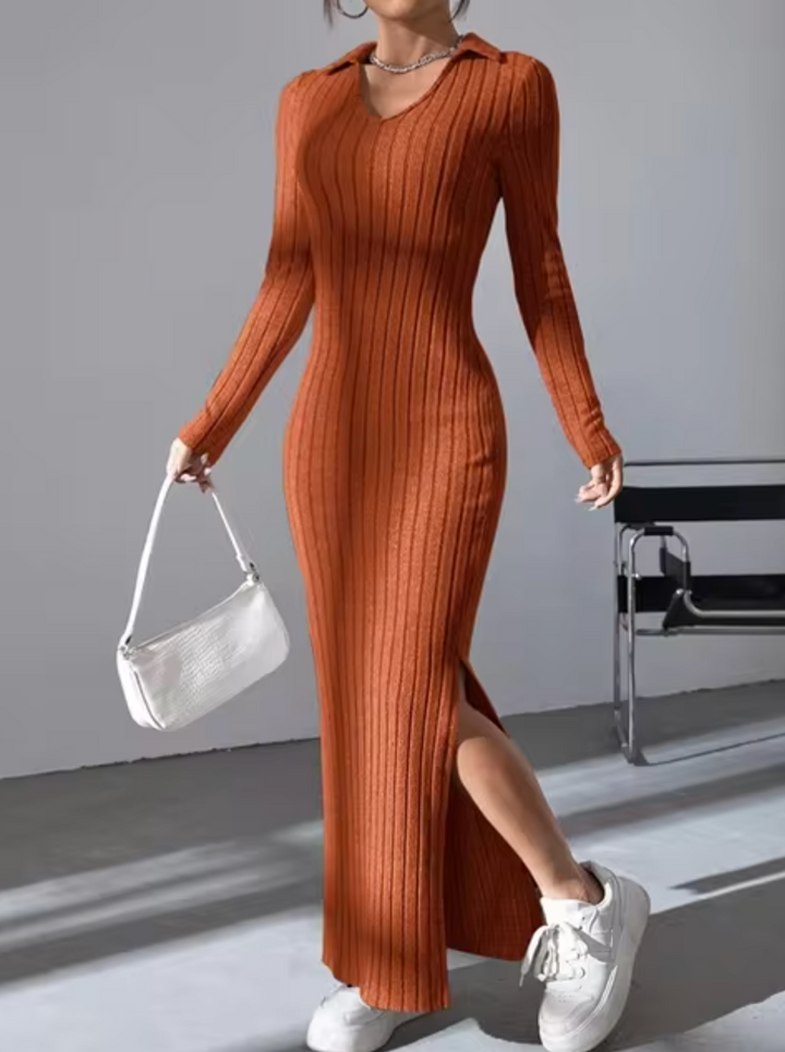 Vestido largo de mujer, ideal para un look relajado y elegante, perfecto para la temporada de otoño invierno y confort.