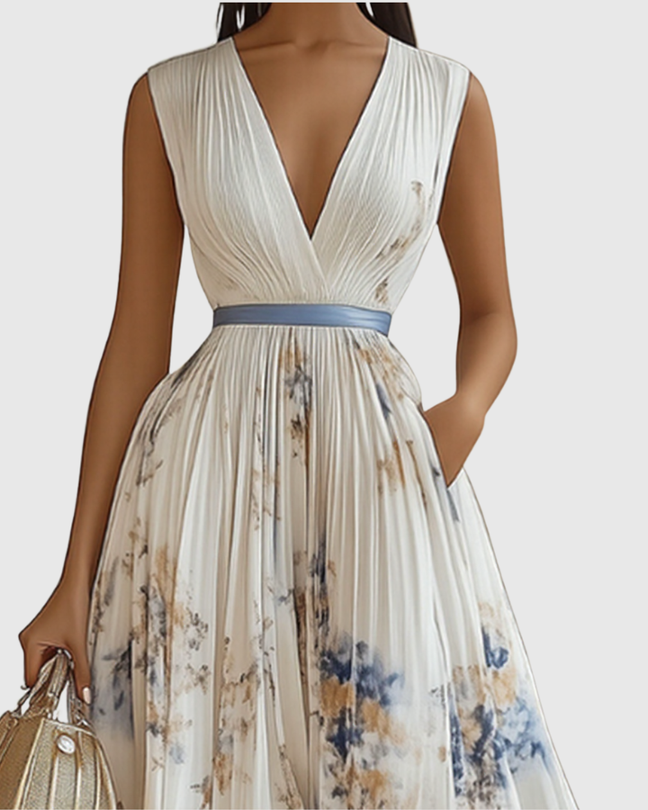 Vestido maxi plisado por la espalda, elegante y formal para ocasiones especiales de mujer.