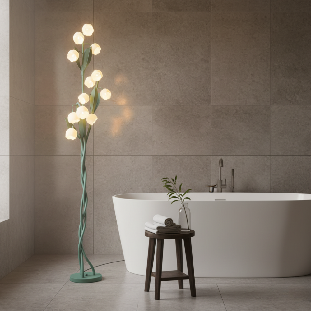 Lámpara de pie floral de estilo elegante, perfecta para iluminación de salón y dormitorio. Diseño natural.