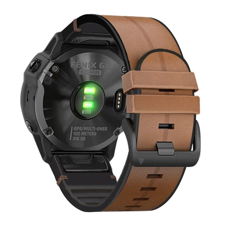 Correa híbrida de cuero y silicona para reloj Garmin Fenix 8 7X 7. Accesorio deportivo y elegante.