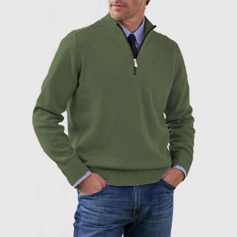 Parte trasera de suéter de punto para hombre. Diseño casual y versátil con media cremallera.