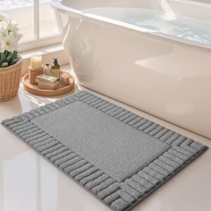 Alfombra de baño segura, antideslizante, secado rápido, raya minimalista, fácil de limpiar y mantener.
