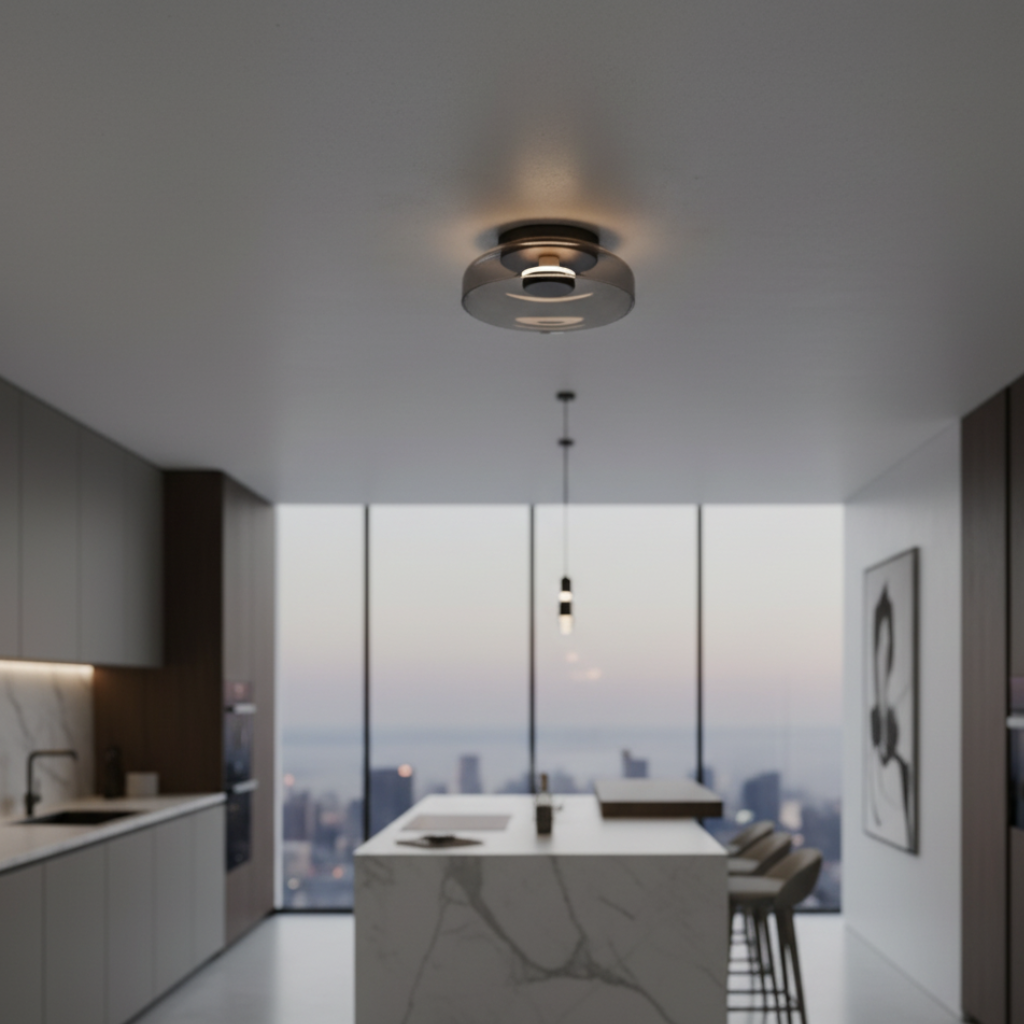Aplique de pared Halo con luz indirecta, creando un ambiente acogedor y un diseño elegante para tu hogar minimalista.